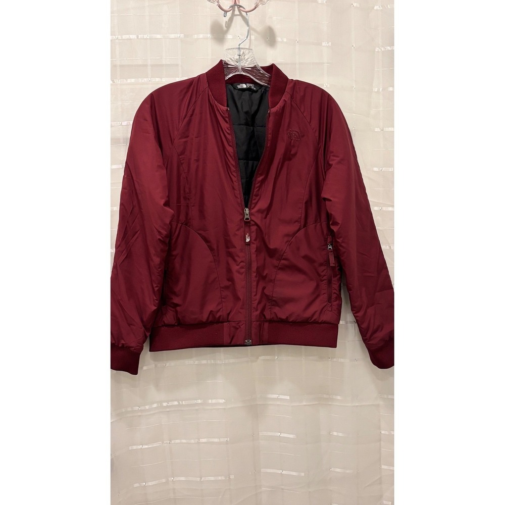 The North Face Girls Burgundy Bomber Jacket Insulated Full Zip Coat Size L 14/16